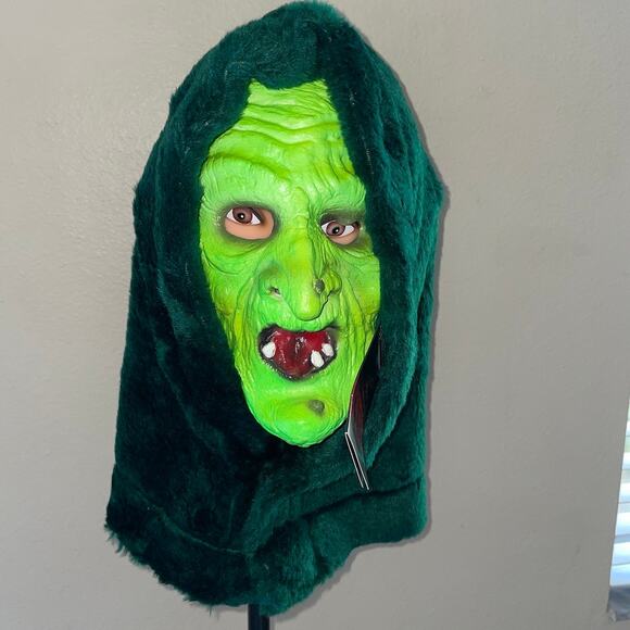 HALLOWEEN III HORROR MOVIE GREEN WITCH LATEX MASK WITH HOOD COSTUME NWT - Picture 1 of 6